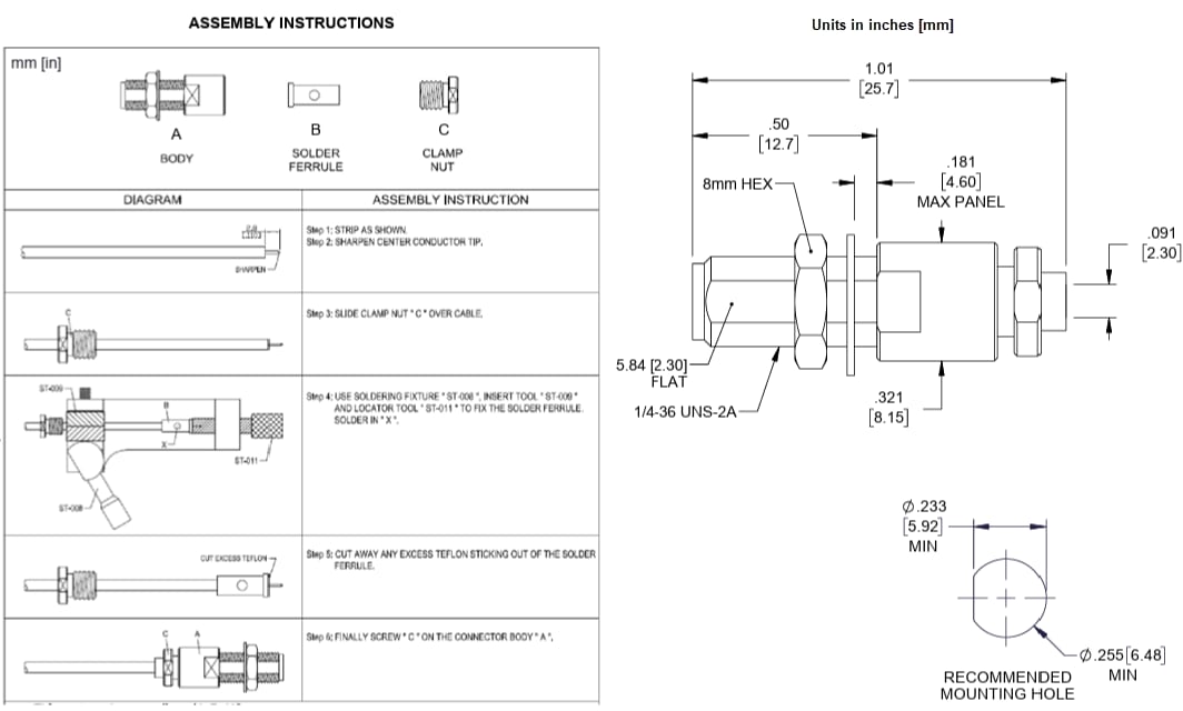 Mechanical Drawing - Pasternack PE517796 3.5mm Female Connector